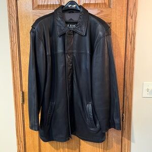 RBM Outdoor Collection Black Genuine Leather Car Coat/Jacket, Size XL